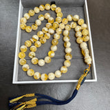 مسبحة يدوية الصنع من العنبر الأبيض العسلي | 10.8 مم | 49 غ | 66 حبة