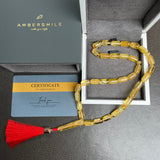 Lemon Yellow Amber Misbaha Islamic Prayer Beads 7x12mm 14.9g