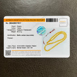 Handmade Yellow Amber Misbaha 10mm 48,2g 66 beads LAB certificate