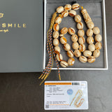 Handmade Honey White Amber Misbaha 12x15mm 59.75g 33 beads LAB certificate