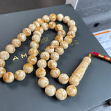 Handmade White Amber Misbaha 10mm 30.37g 45 beads LAB certificate