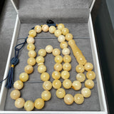 مسبحة إسلامية مصنوعة يدوياً من العنبر الأبيض، مقاس 11.5 مم، وزن 45.6 غرام