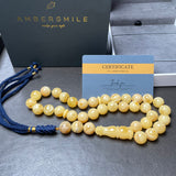 مسبحة إسلامية مصنوعة يدويًا من الكهرمان الأبيض، 12.3 مم، 43.5 غرام