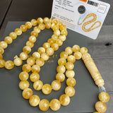 Handmade White Amber Misbaha 11mm 57.15g 66 beads LAB certificate
