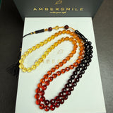 مسبحة إسلامية من العنبر المرصع بالألماس بألوان قوس قزح، 6.7 مم، 22.2 غرام