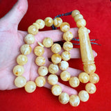 مسبحة صلاة مسبحة كهرمان أبيض طبيعي مسبحة صلاة سبحة 15 ملم 82.8 جرام