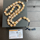 Handmade White Amber Misbaha 12x15mm 63.25g 33 beads LAB certificate