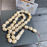 Handmade White Amber Misbaha 12x15mm 63.65g 33 beads LAB certificate