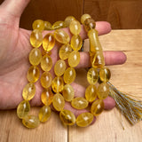 Handmade Yellow Amber Misbaha Tasbih Islamic Prayer Beads 12x18mm 60.9g