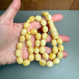 Premium Handmade White Amber Tasbih Misbaha Islamic Prayer Beads 11mm x 14mm 47g