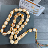 Handmade Honey White Amber Misbaha 12x15mm 59.75g 33 beads LAB certificate