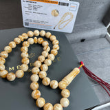 Handmade White Amber Misbaha 10mm 30.3g 45 beads LAB certificate