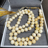 Handmade White Amber Misbaha 10.8mm 48g 66 beads LAB certificate