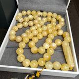Handmade White Amber Misbaha 11.8mm 70.07g 66 beads LAB certificate