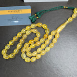 مسبحة إسلامية مصنوعة يدوياً من العنبر الأصفر، مقاس 10×14 مم، وزن 46.7 غرام