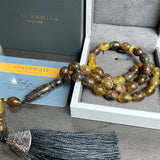 Black&Lemon Amber Misbaha Islamic Prayer Beads 9x11mm 22.1g