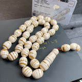 Handmade White Amber Misbaha 12x15mm 64.15g 33 beads LAB certificate
