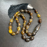 Black&Lemon Amber Misbaha Islamic Prayer Beads 9x11mm 22.1g