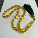 مسبحة صلاة إسلامية بلون العنبر الليموني، 7 × 10 مم، 10.9 غرام