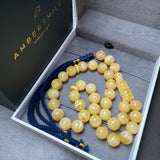 مسبحة إسلامية مصنوعة يدويًا من الكهرمان الأبيض، 12.3 مم، 43.5 غرام