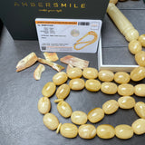 WHITE EGG SHAPE NATURAL AMBER MISBAHA 16.5mm x 21.8mm 145g