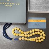 مسبحة إسلامية مصنوعة يدويًا من الكهرمان الأبيض، 12.3 مم، 43.5 غرام