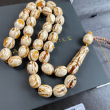 Handmade Honey White Amber Misbaha 13x15mm 60.75g 33 beads LAB certificate