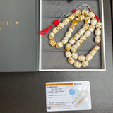 Handmade White Amber Misbaha 10x12mm 40.25g 33 beads LAB certificate