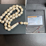 Handmade White Amber Misbaha 12x15mm 64.15g 33 beads LAB certificate