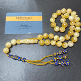 مسبحة إسلامية مصنوعة يدويًا من العنبر الأبيض، 12.1 مم، 44.9 غرام