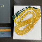 مسبحة إسلامية مصنوعة يدوياً من العنبر الأصفر، مقاس 10×14 مم، وزن 46.7 غرام