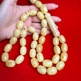 WHITE EGG SHAPE NATURAL AMBER MISBAHA 15.5mm x 21mm 129.7g