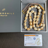 Handmade Honey White Amber Misbaha 13x15mm 60.75g 33 beads LAB certificate