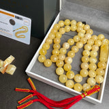 Honey White Amber Misbaha 59 Beads 13mm 84.9g LAB certificate