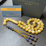 مسبحة إسلامية مصنوعة يدويًا من العنبر الأبيض، 12.1 مم، 44.9 غرام