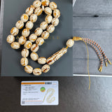 Handmade Honey White Amber Misbaha 13x15mm 60.75g 33 beads LAB certificate