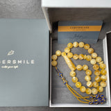 مسبحة إسلامية مصنوعة يدويًا من العنبر الأبيض، 12.1 مم، 44.9 غرام