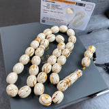 Handmade Honey White Amber Misbaha 13x15mm 63.92g 33 beads LAB certificate