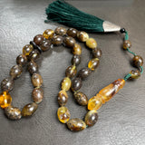 Black&Honey Amber Misbaha Islamic Prayer Beads 9x12mm 21.3g