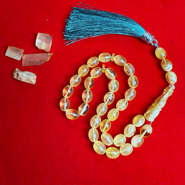 Premium Handmade Yellow Transparent Amber Tasbih Misbaha Islamic Prayer Beads 9mm x 16mm 29g