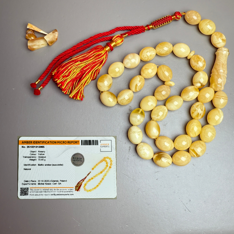 Handmade Natural Baltic Amber Misbaha Islamic Prayer Beads 13mm x 17mm 70g