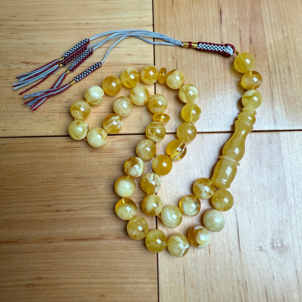 Handmade Yellow Amber Misbaha Tasbih Islamic Prayer Beads 11.9mm 41.4g