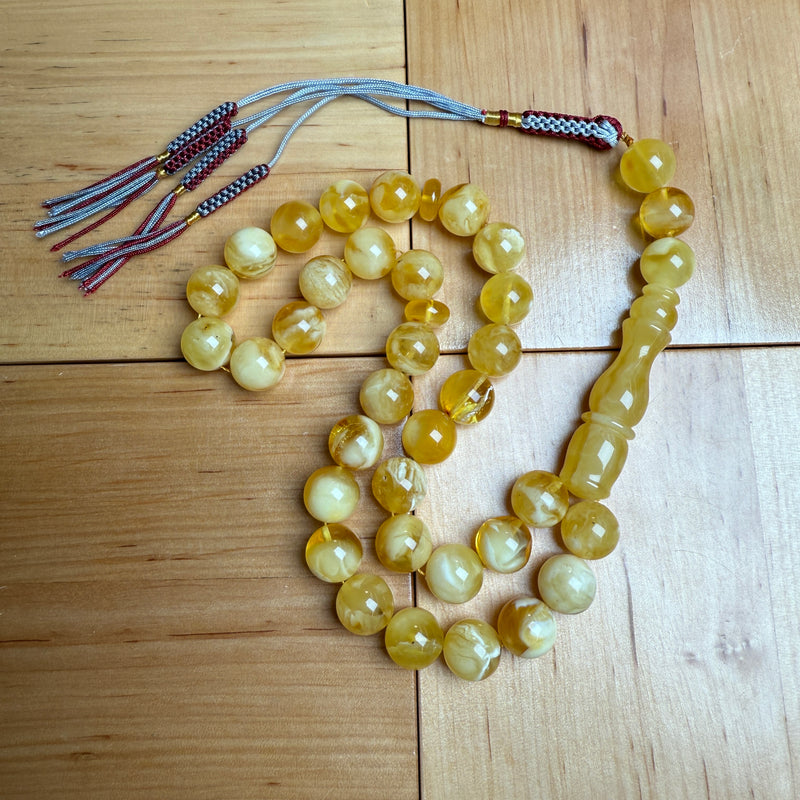 Handmade Yellow Amber Misbaha Tasbih Islamic Prayer Beads 11.9mm 41.4g