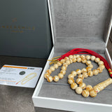 Handmade White Amber Misbaha 10mm 30.37g 45 beads LAB certificate