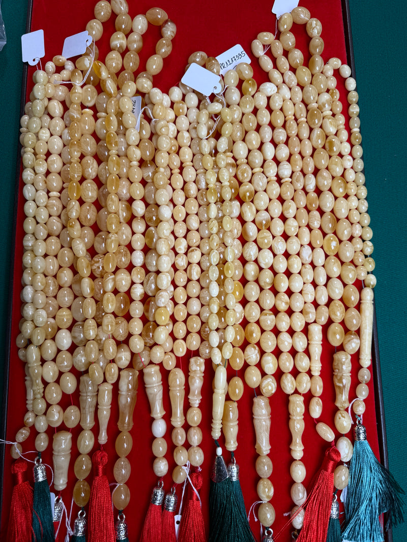 WHITE AMBER MISBAHA OLIVE 9-14mm