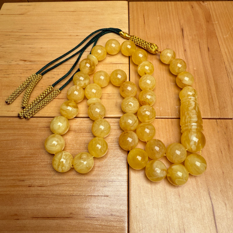 Handmade Yellow Amber Misbaha Tasbih Islamic Prayer Beads 12.1mm 42.3g