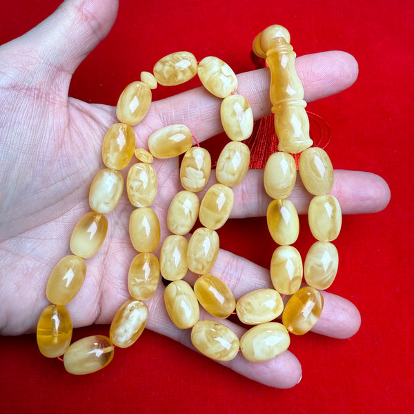 Premium Handmade White Amber Tasbih Misbaha Islamic Prayer Beads 11mm x 16mm 50g