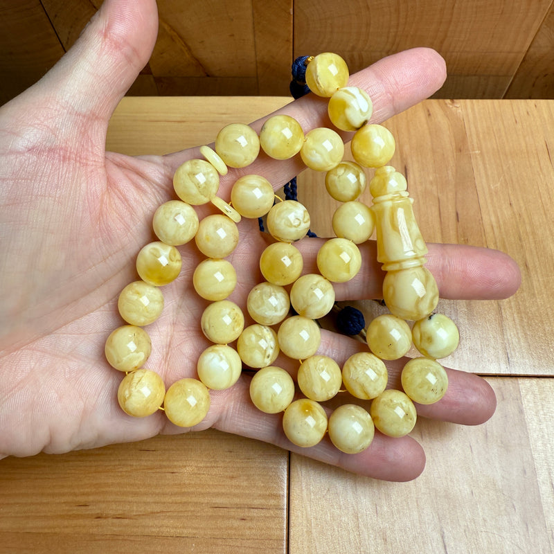 Handmade White Amber Misbaha Tasbih Islamic Prayer Beads 12.2mm 44.8g