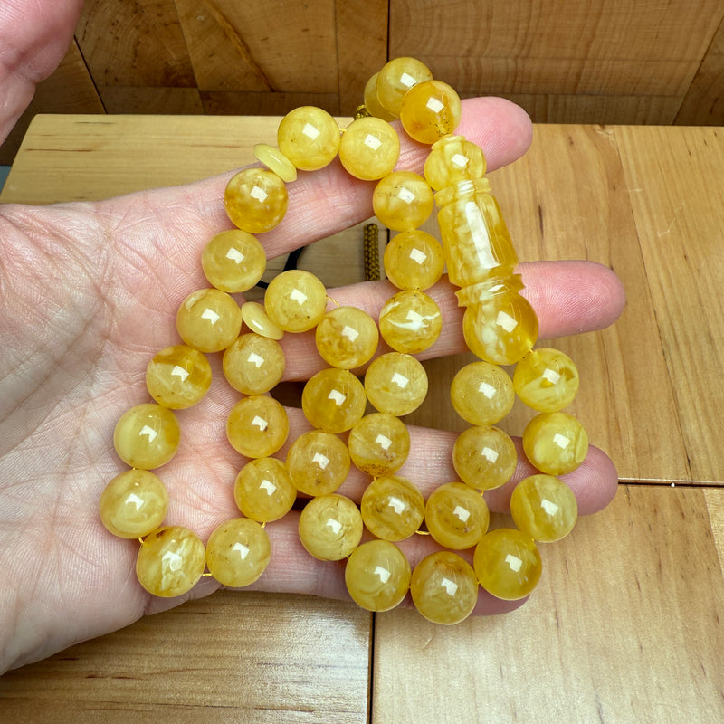 Handmade Yellow Amber Misbaha Tasbih Islamic Prayer Beads 12.1mm 42.3g