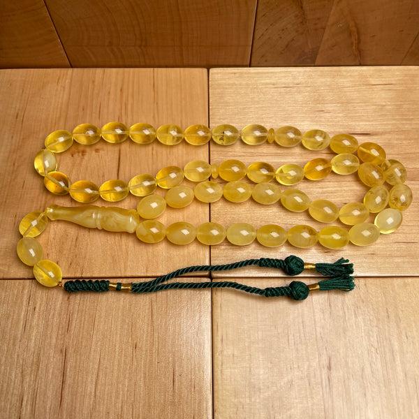 Handmade Yellow Amber Misbaha Tasbih Islamic Prayer Beads 10x14mm 46.7g
